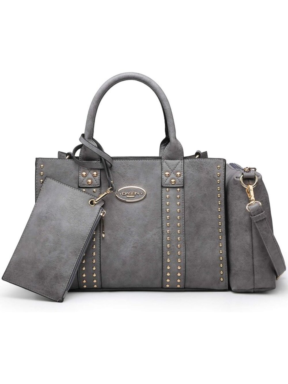 Women's Grey Wallet Set Top Handle Satchel Shoulder 3pcs Hobo Handbag